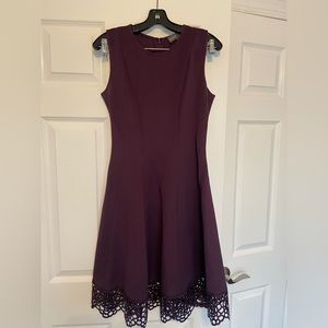 Plum Purple Fit and Flare Donna Ricco A Line Dress Crochet Lace Trim